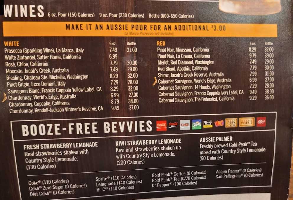 printable outback menu printable outback menu