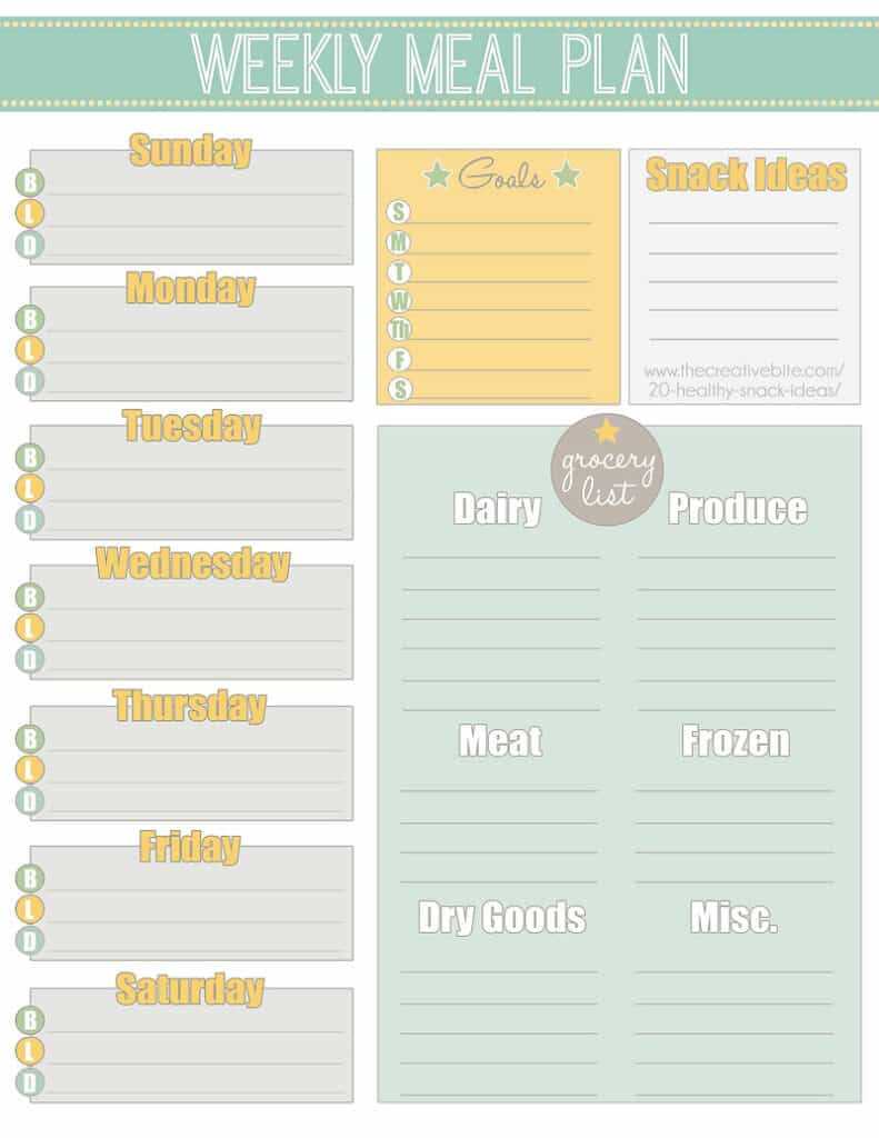 free printable weekly meal plan template