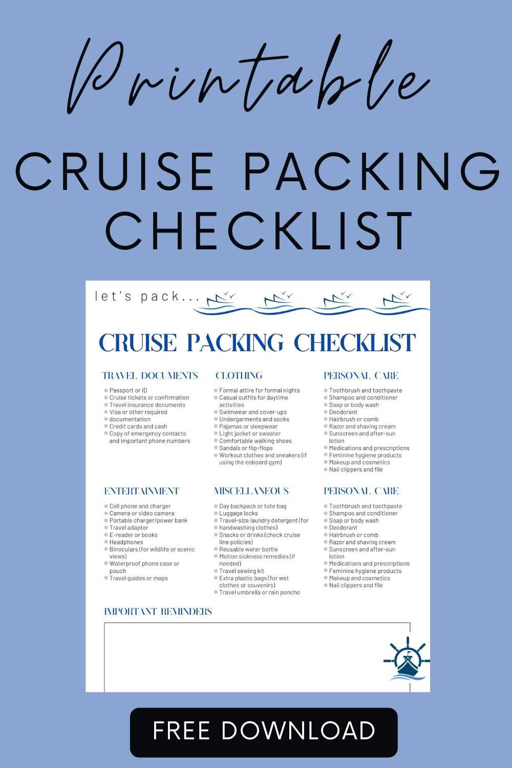 packing list for a cruise printable packing list for a cruise printable
