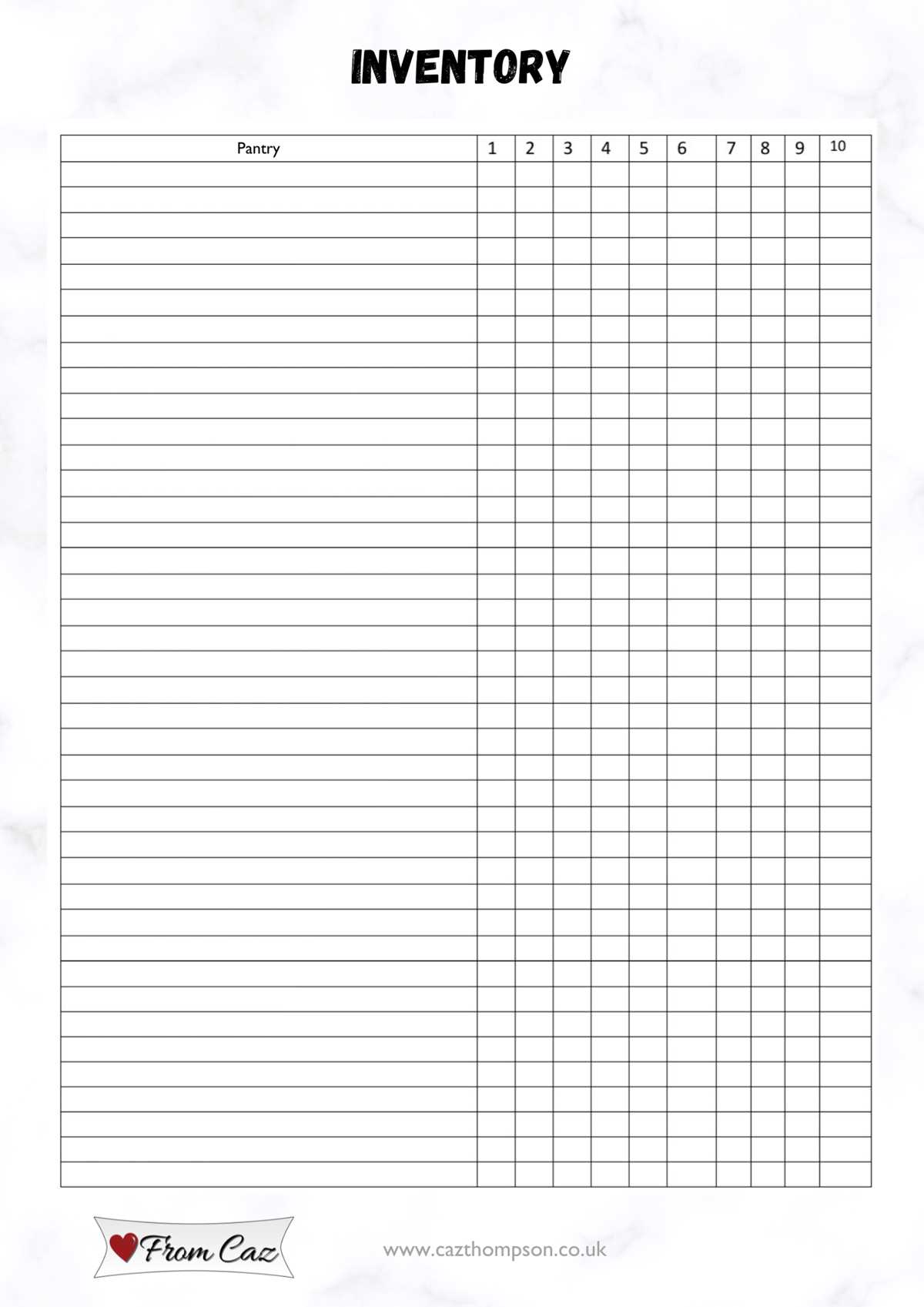 inventory sheet printable