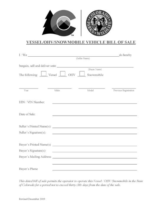 printable colorado bill of sale printable colorado bill of sale