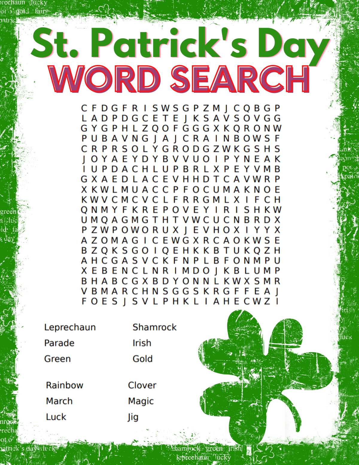 free printable st patricks day word search