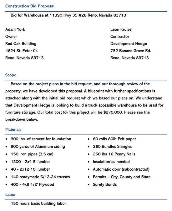 printable construction proposal template printable construction proposal template