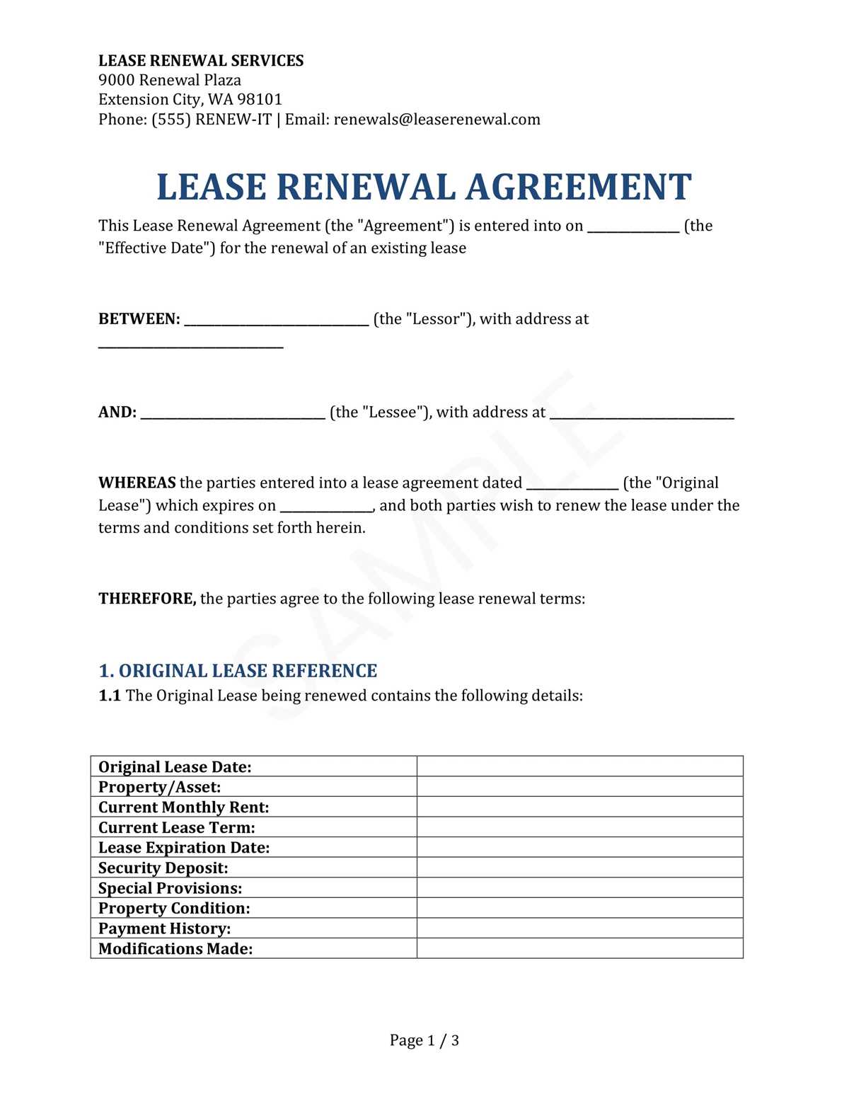 free printable lease renewal agreement